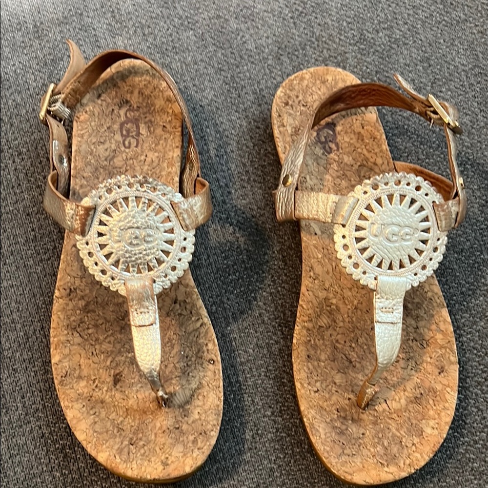 UGG Tan Sandals with Ornamental Design